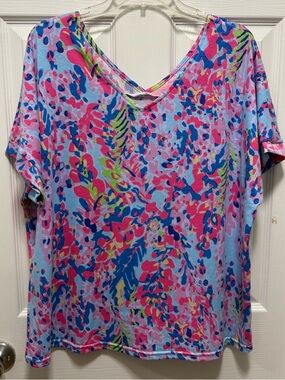 Vibrant Floral V-Neck Women’s Top - Pink & Blue